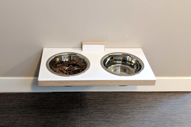 chow meow modern elevated cat bowls in white laminated birch